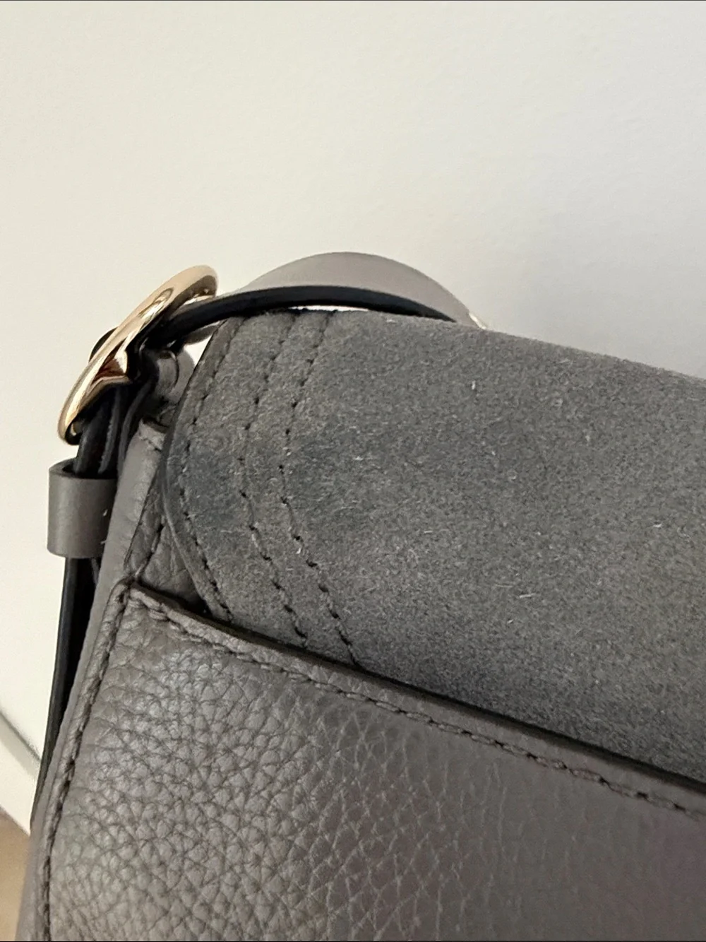 kate spade Gray Suede Crossbody Bag with Black Strap